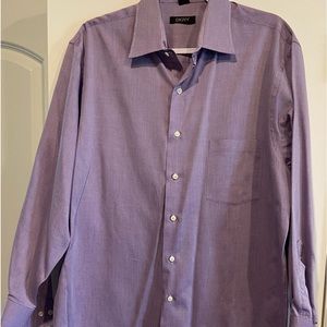 DKNY for Men dress shirt in purple and white.  Size Large.  16.5 neck. 32/33.